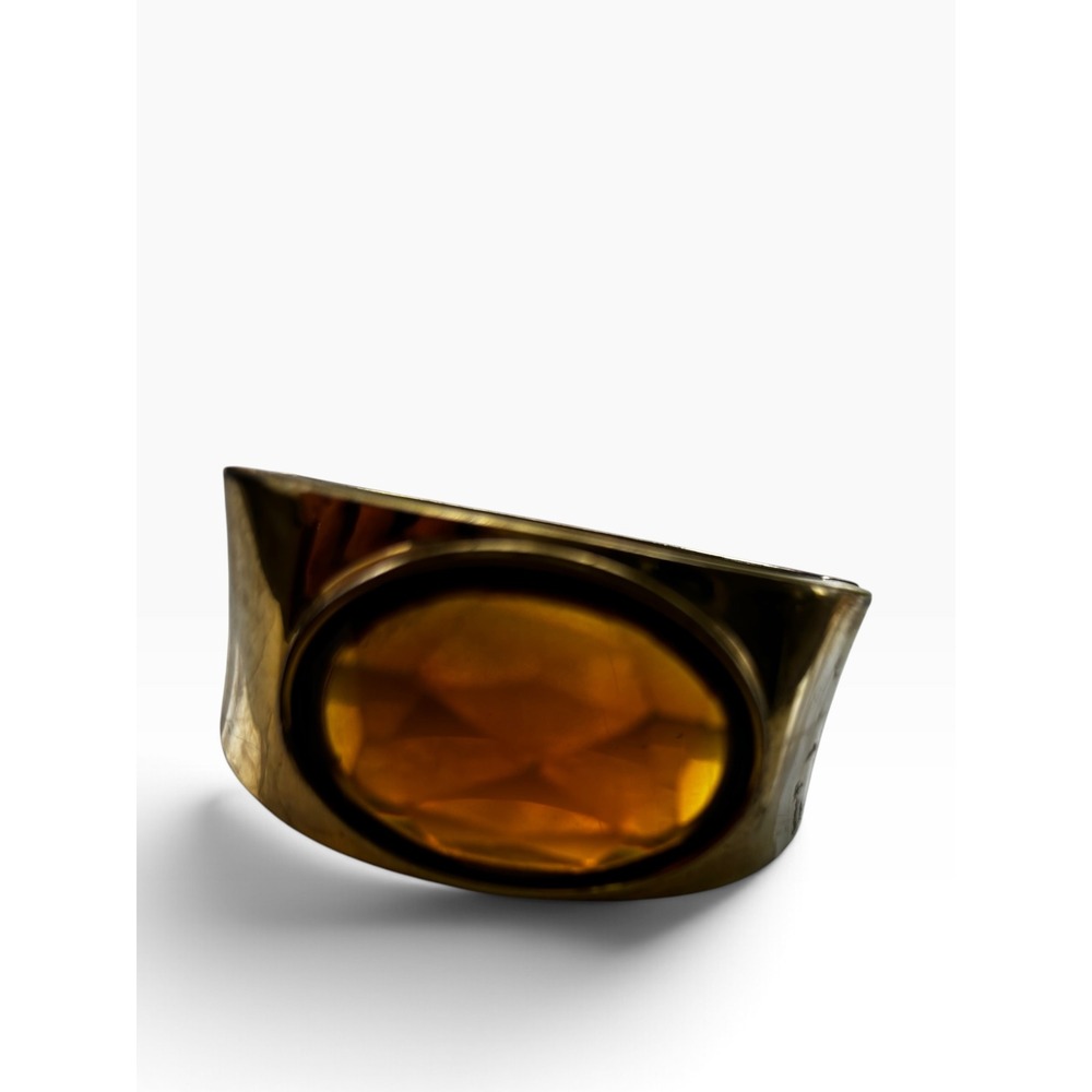 Vintage 80s Hinged Cuff Bracelet Gold Tone Amber Statement Retro Chunky